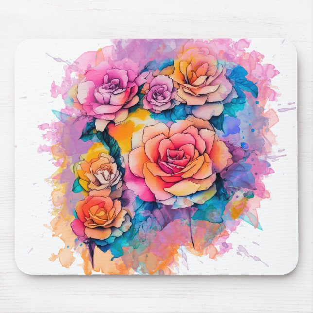 Modern Watercolor Paint Daubs Roses Bouquet Mouse Pad (Front)