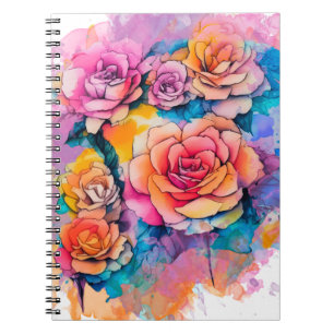 Modern Watercolor Paint Daubs Roses Bouquet Notebook