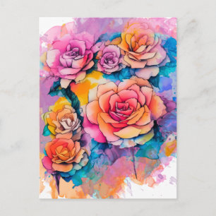 Modern Watercolor Paint Daubs Roses Bouquet Postcard