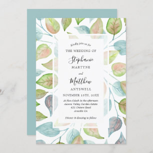 Modern Watercolor Painted Leaves Foliage Wedding Invitation
