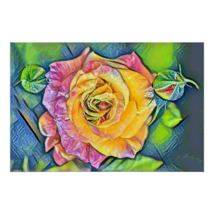 Modern Watercolor Painting of pink orange rose Poster