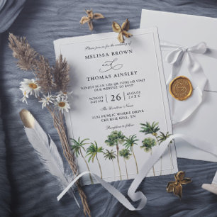 Modern Watercolor Palm Budget QR Code Wedding  Invitation