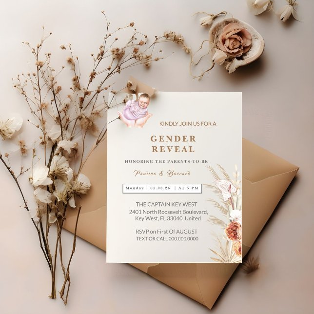 Modern Watercolor Pampas Gender Reveal Invitationt Announcement (Creator Uploaded)