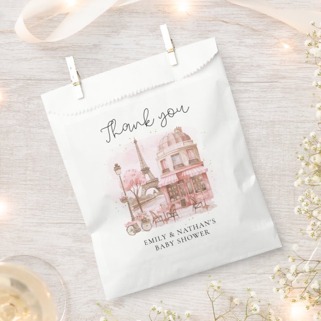 Modern Watercolor Parisian Cafe Thank You Favour Bags (Clipped)