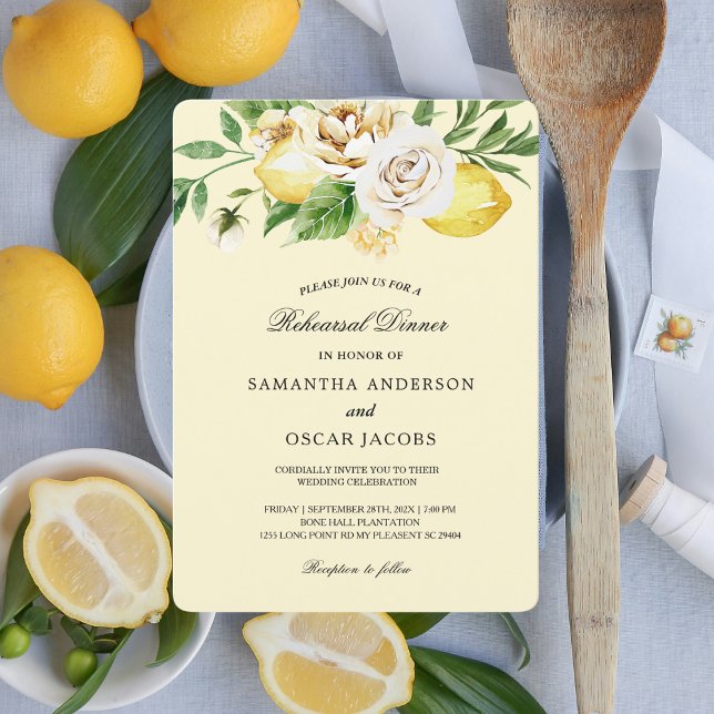 Modern Watercolor Pastel Yellow Lemons & Leaf  Invitation (Creator Uploaded)