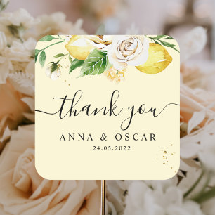 Modern Watercolor Pastel Yellow Lemons & Leaf Square Sticker