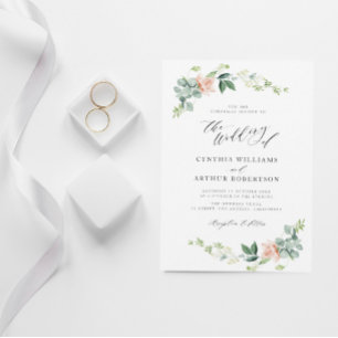 modern watercolor peach floral wedding invitation