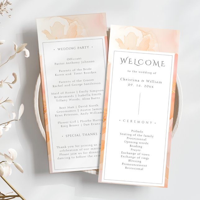 Modern Watercolor Peach Floral Wedding Programme (Creator Uploaded)