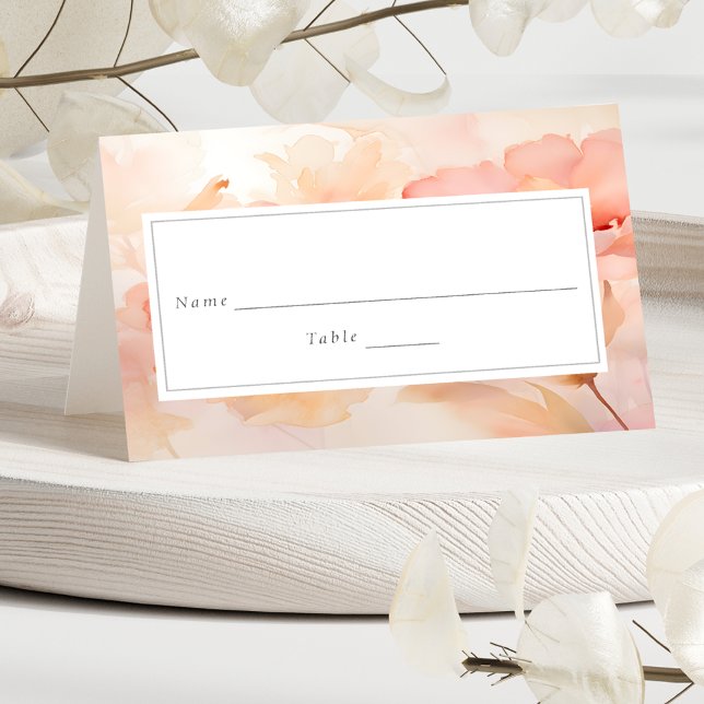 Modern Watercolor Peach Floral Wedding Table Place Card (Creator Uploaded)