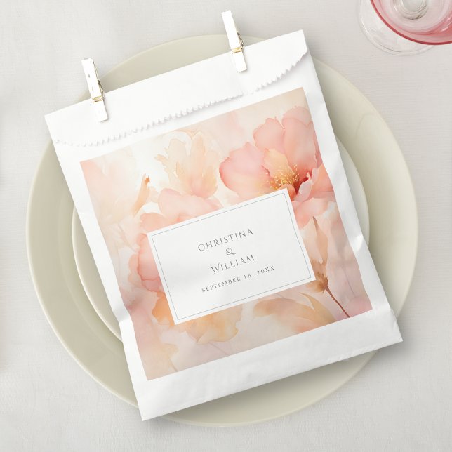 Modern Watercolor Peach Flower Wedding Favour Bags (Creator Uploaded)