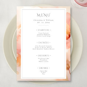 Modern Watercolor Peach Flower Wedding Menu