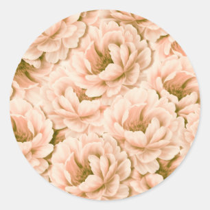 Modern Watercolor Peach Flowers Pattern Classic Round Sticker
