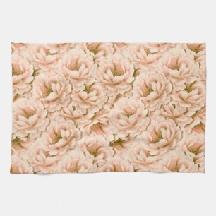 Modern Watercolor Peach Flowers Pattern Tea Towel