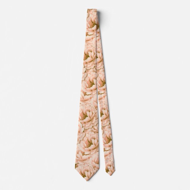 Modern Watercolor Peach Flowers Pattern Tie (Front)