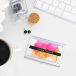 Modern Watercolor | Personalised Business Card Holder<br><div class="desc">Elegant and colourful business card holder features your name and/or business name in white on black,  overlaid on a vibrant watercolor inkblot in fuchsia pink and golden orange. Matching business cards and accessories also available.</div>