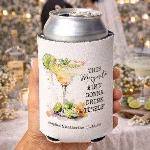 Modern Watercolor Personalised Margarita Wedding Can Cooler