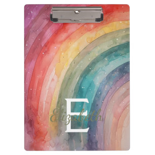 Modern Watercolor Personalised Rainbow  Clipboard