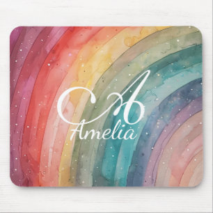 Modern Watercolor Personalised Rainbow  Mouse Pad