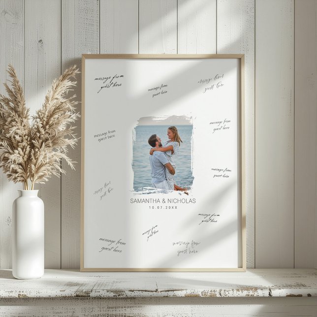 Modern Watercolor Photo Wedding Guest Signature Poster (Creator Uploaded)