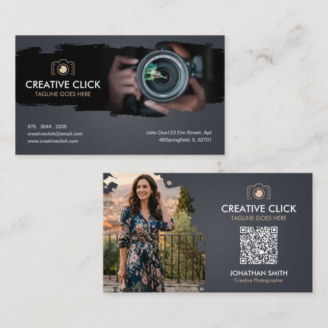 Modern Watercolor Photographer QR Code Business Ca Card (Front/Back)