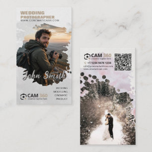 Modern Watercolor Photographer QR Code Business Ca Card