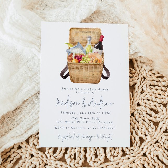 Modern Watercolor Picnic Basket Bridal Shower Invitation (Creator Uploaded)