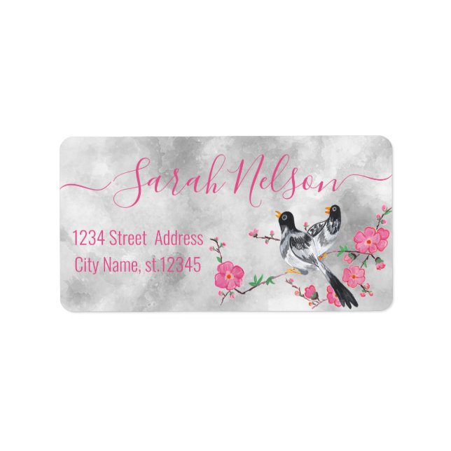 Modern Watercolor Pigeon Flowers Label (Front)