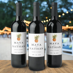 Modern Watercolor Pineapple Personalised Wine Label