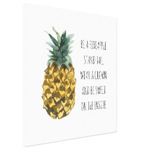 Modern Watercolor Pineapple & Positive Funny Quote Canvas Print