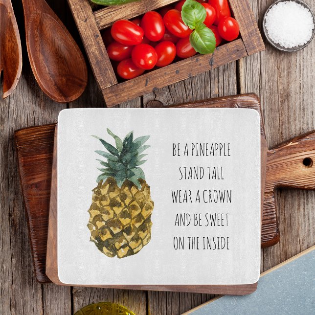 Modern Watercolor Pineapple & Positive Funny Quote Cutting Board (Creator Uploaded)