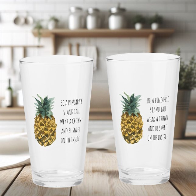 Modern Watercolor Pineapple & Positive Funny Quote Glass (Creator Uploaded)