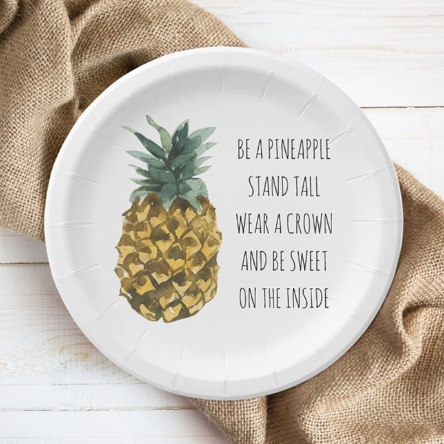 Modern Watercolor Pineapple & Positive Funny Quote Paper Plate (Creator Uploaded)