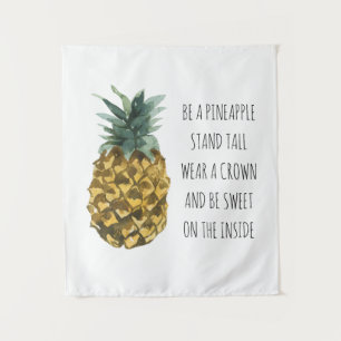 Modern Watercolor Pineapple & Positive Funny Quote Tapestry