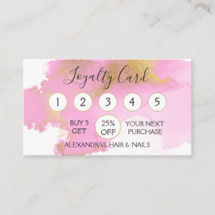 Modern Watercolor Pink and Gold Foil Loyalty Punch