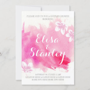 Modern watercolor pink blossoms couples shower invitation