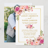Modern Watercolor Pink Blush Floral Photo Wedding