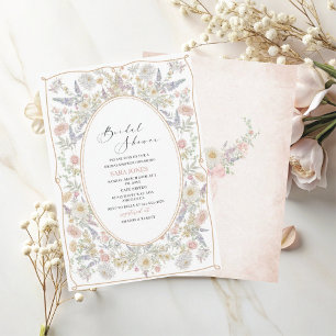 Modern Watercolor Pink bow retro flowers Bridal Sh Invitation