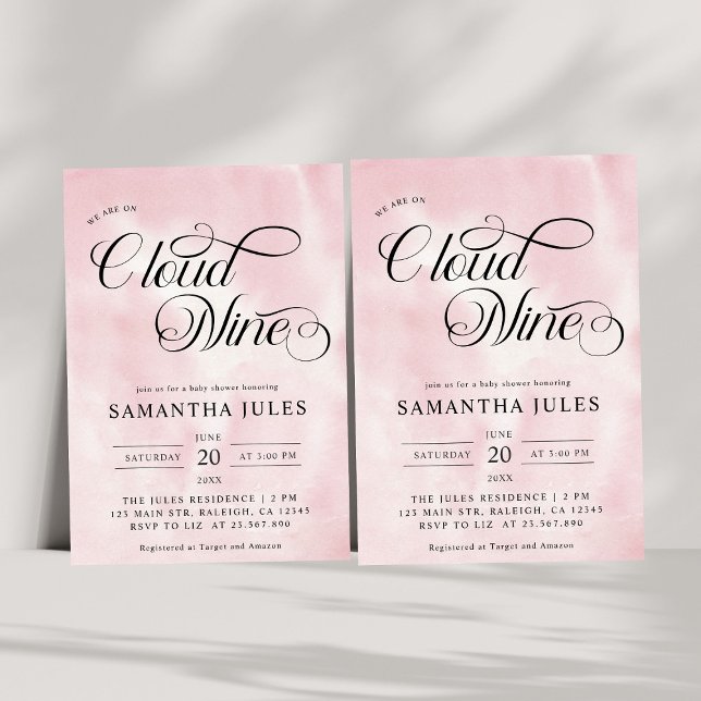 Modern Watercolor Pink  Cloud Nine Baby Shower Invitation (Creator Uploaded)