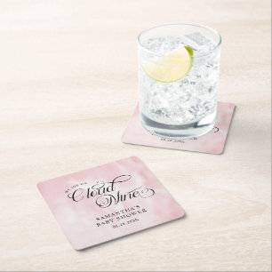 Modern Watercolor Pink Cloud Nine Baby Shower Square Paper Coaster