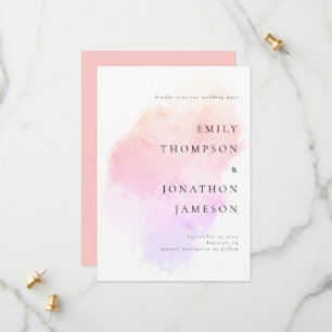 Modern Watercolor Pink Coral Wedding Save The Date