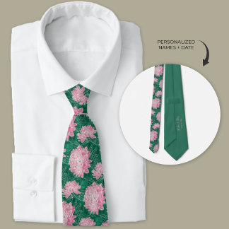 Modern Watercolor Pink Dahlia Floral  Tie