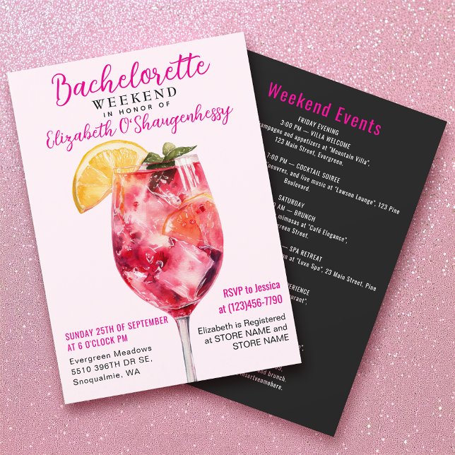 Modern Watercolor Pink Drink Bachelorette Weekend Invitation (Creator Uploaded)