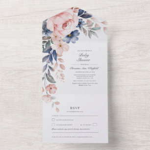 Modern Watercolor Pink Floral Baby Shower All In One Invitation