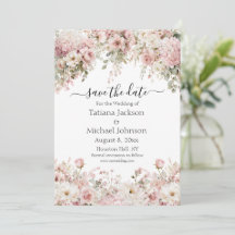 modern watercolor pink floral save the date card