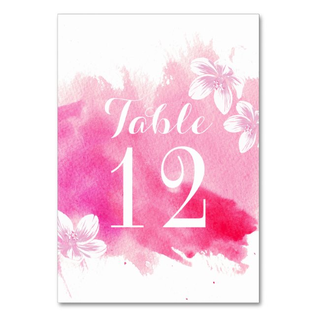 Modern watercolor pink flower wedding table number (Front)