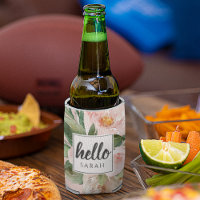 Modern Watercolor Pink Flowers & Hello & Name