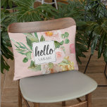 Modern Watercolor Pink Flowers & Hello & Name Decorative Cushion<br><div class="desc">Modern Watercolor Pink Flowers & Hello & Name</div>