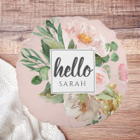 Modern Watercolor Pink Flowers & Hello & Name