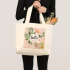 Modern Watercolor Pink Flowers & Hello & Name