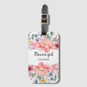 Modern Watercolor Pink Flowers Luggage Tag